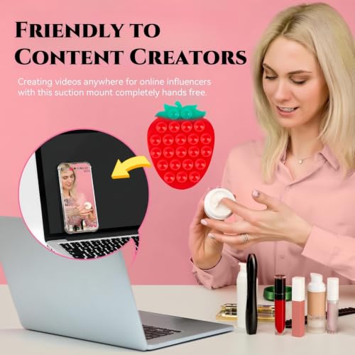 CIEO SuctionPhone Grip, Strong Silicone Suction,Strawberry Sticky Grip,Suitable for Selfies and Videos on Mirrors, Bathrooms and Smooth Surfaces, Compatible with iPhone (Strawberry Red) - color: Strawberry Red