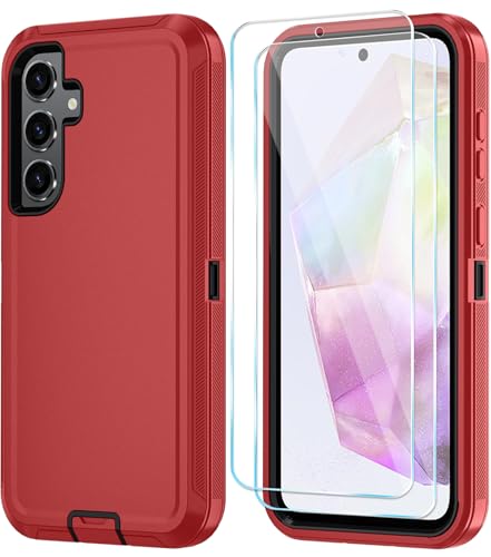 Qinmay Phone Case for Samsung Galaxy A37 5G Case with HD Screen Protector, Heavy Duty Shockproof & Dropproof 3-Layer Cover Phone Case for Galaxy A37,RedBlack - color: RedBlack