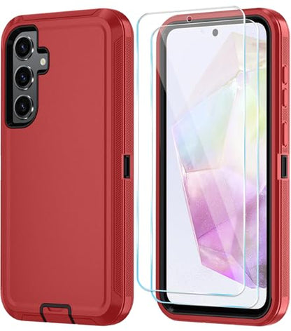 Qinmay Phone Case for Samsung Galaxy A37 5G Case with HD Screen Protector, Heavy Duty Shockproof & Dropproof 3-Layer Cover Phone Case for Galaxy A37,RedBlack - color: RedBlack