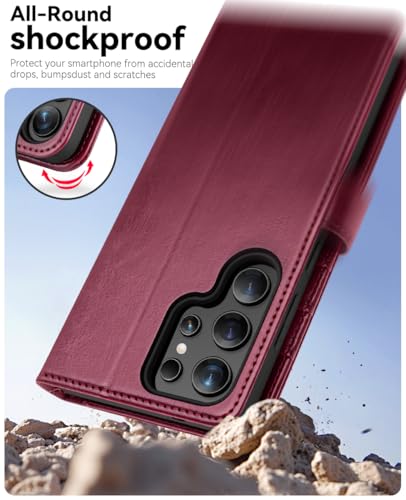 OCASE Compatible with Galaxy S25 Ultra Wallet Case, PU Leather Flip Folio Case with Card Holders RFID Blocking Kickstand [Shockproof TPU Inner Shell] Protective Phone Cover 2025, Burgundy - color: Burgundy, size: Samsung Galaxy S25 Ultra