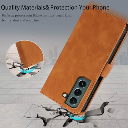 Wallet Case for Galaxy S22, RFID Blocking, 4 Card Slots, Brown | For Samsung Galaxy S22 6.1 inch, PU Leather Flip Cover, Protective TPU Shell, Magnetic Closure, Stand, Wrist Strap - color: Brown