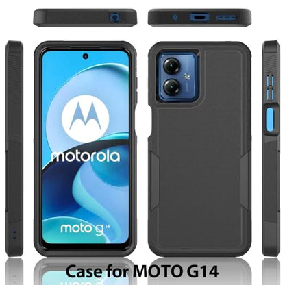 for Moto G14 Case Dual Layer Hard Shockproof Protective Case with Tempered Glass Screen Protector Heavy Duty Hybrid Full Body Anti-Scratch Anti-Slip Phone Cover Black - color: Moto G14
