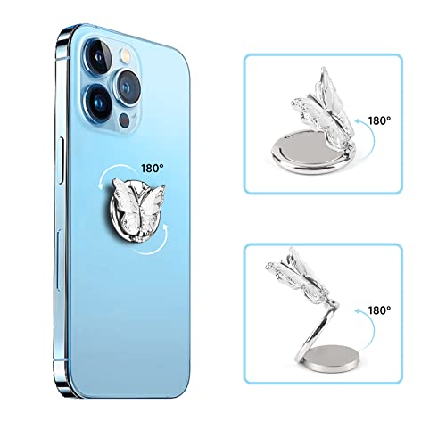 Phone Ring Holder Finger Kickstand, Bling Metal Cute Butterfly Cell Phone Ring Stand Grip Turns 360° Rotation Adjustable Sparkle Phone Grip Compatible with iPhone, Samsung, All Smartphone - color: White