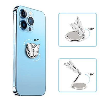 Phone Ring Holder Finger Kickstand, Bling Metal Cute Butterfly Cell Phone Ring Stand Grip Turns 360° Rotation Adjustable Sparkle Phone Grip Compatible with iPhone, Samsung, All Smartphone - color: White