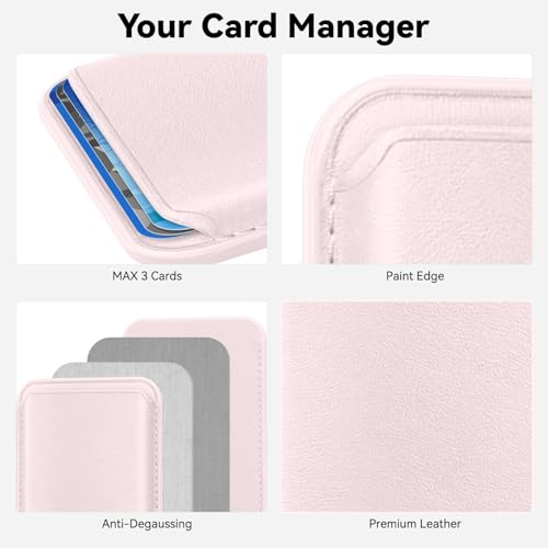 Magnetic Wallet Cell Phone Card Holder for Phone Case with Mag-Safe | Stronger Magnetic RFID Leather Phone Wallet Stick on Series of iPhone 17/16/15/14/13/12 and Pro/Promax, Blush Pink - color: Blush Pink, size: 1 Pack