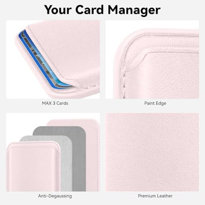 Magnetic Wallet Cell Phone Card Holder for Phone Case with Mag-Safe | Stronger Magnetic RFID Leather Phone Wallet Stick on Series of iPhone 17/16/15/14/13/12 and Pro/Promax, Blush Pink - color: Blush Pink, size: 1 Pack