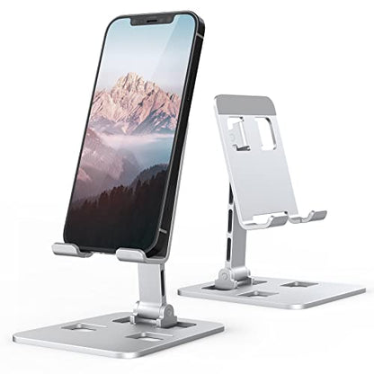 Foldable Cell Phone Stand, Height Angle Adjustable Desktop Phone Holder, Aluminum Alloy Anti-Slip Portable Cradle, Universal Compatible with iPhone Android Smartphone Tablet Nintendo Switch