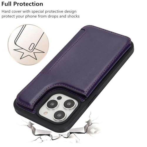 iCoverCase Compatible with iPhone 13 Pro Max Phone Case with Card Holder, Wallet Case for Women Men RFID Blocking PU Leather Protective Case 6.7 Inch (Dark Purple) - color: Dark Purple
