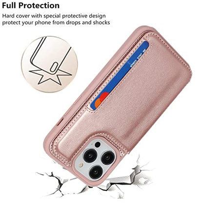 iCoverCase Compatible with iPhone 14 Pro Case with Card Holder, Wallet Case for Women Men RFID Blocking PU Leather Protective Phone Case 6.1 Inch (Rose Gold) - color: Rose Gold
