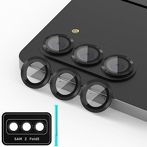 Suoman for Samsung Galaxy Z Fold 5 Camera Lens Protector, Metal Texture Style Tempered Glass Camera Lens Cover [Metal CD Lines] - Black - color: Black