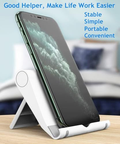 Adjustable Foldable Cell Phone Stand for Desk, Compatible with Most Smartphones and Tablets, Fits Devices up to 10 Pounds - color: Black+White