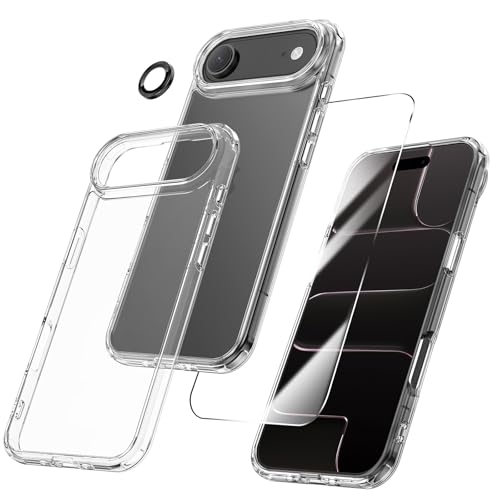 Maxdara for iPhone Air Case A-Black | with Front Tempered Glass Screen Protector & Camera Lens Protector, Crystal Transparent Slim Shockproof Cover - color: A-Black, size: for iPhone AIR