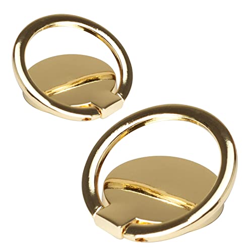 [2 Pack] Round Ultra-thin Cell Phone Ring Holder Stand,360 Degree Rotation and 180 Degree Adjustable Finger Ring Kickstand with Polished Metal Phone Grip (Gold)
