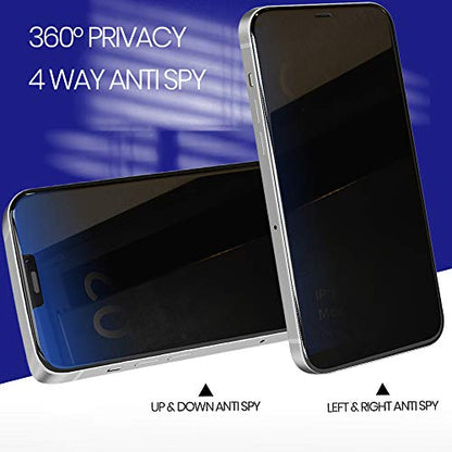 4 Way 360° Privacy Tempered Glass Screen Protector Designed for iPhone 12 / iPhone 12 Pro [6.1" ] (2020), Horizontal and Vertical Anti Spy 9H Scratch Resistant Case Friendly, 2 Pack