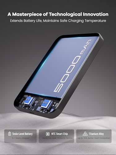 【Titanium Body & Ultra-Slim 0.3-Inch Design】 5000mAh Magnetic Power Bank with Titanium Body, Lightweight & Portable, Easy to Carry for Daily Use, Travel, and Emergencies - color: cosmic orange