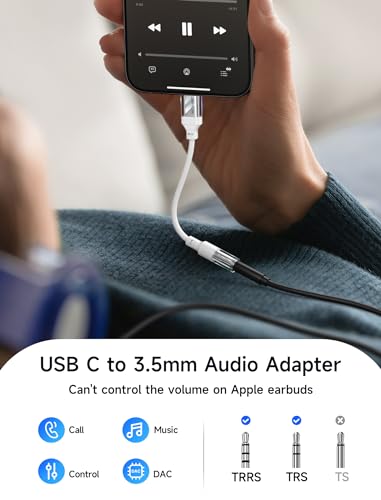 JSAUX USB C to 3.5mm Audio Adapter for iPhone 17 Pro Max, Galaxy S24, White - color: White, size: 1 x 0.6ft