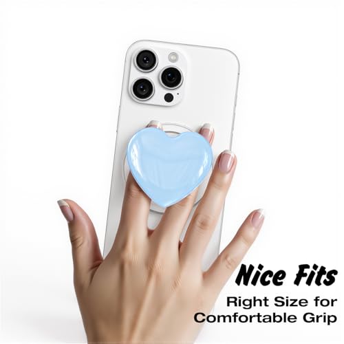 Svanove Heart Magnetic Phone Grip Compatible with Magsafe Phone Grip Holder, Cute Collapsible Glass Grips Stand Kickstand for iPhone Samsung, 3D Crystal Pretty Glitter Love Mag Safe Holder, Light Blue - color: Light Blue, style: Magnetic