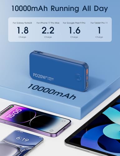 Nusyddy Portable Charger 10000mAh Fast Charging w/Built-in Wall Plug Navy - color: Navy