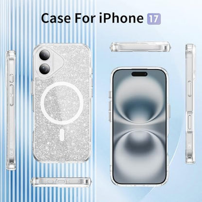 LEMAXELERS Clear Sparkly Magnetic Case for iPhone 16 -Clear SF | Glitter Anti-Yellowing Slim TPU Bumper Compatible with Magsafe Shockproof Protective Transparent Cover - color: Clear, size: iPhone 16