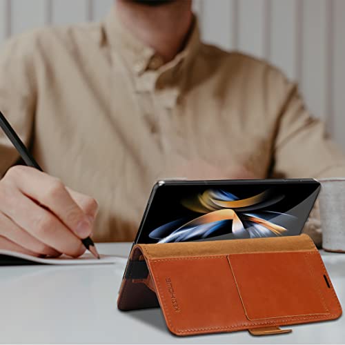 KEZiHOME Genuine Leather Wallet Case for Samsung Galaxy Z Fold 6 - color: Khaki Brown, size: Galaxy Z Fold 6 Case