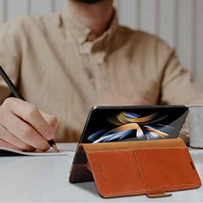 KEZiHOME Genuine Leather Wallet Case for Samsung Galaxy Z Fold 6 - color: Khaki Brown, size: Galaxy Z Fold 6 Case
