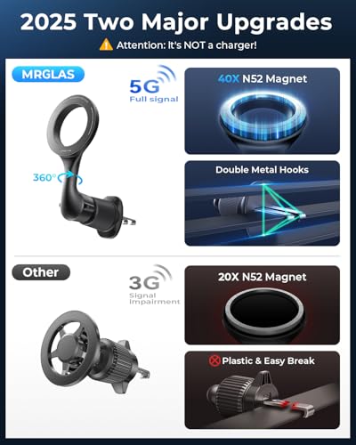 For MagSafe Car Mount [Double Metal Hook] Air Vent Magnetic Phone Holder - color: Black