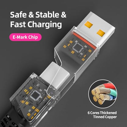 USB C Cable Fast Charging, 240W MAX 4 in 1 Charging Cable with E-Mark Chip - color: Black&Gray, size: 1Pack 5 ft