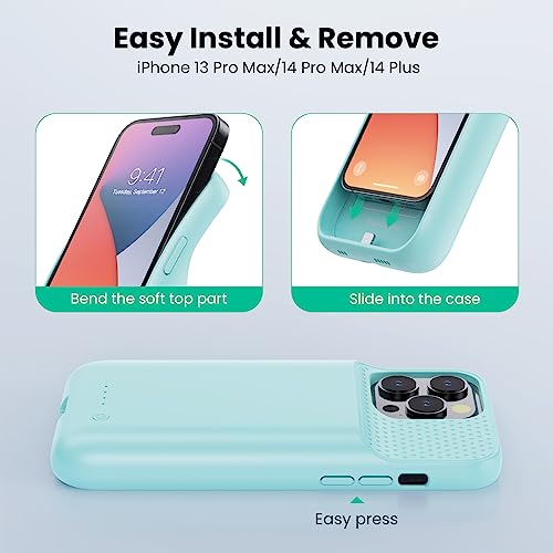 Battery Case for iPhone 14 Pro Max,14 Plus and 13 pro Max, Real 8600mAh Rechargeable Smart Extended Charging Case, Ultra-Slim Portable Protective Battery Pack (6.7 inch) Green - color: Green