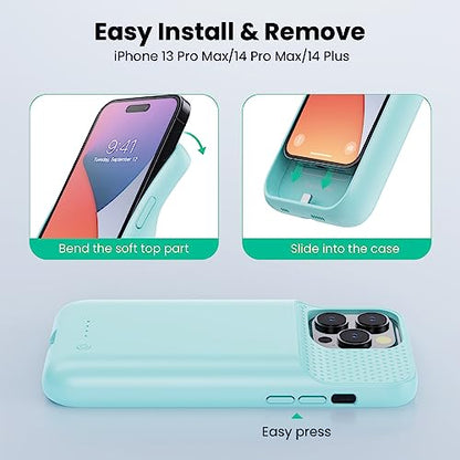 Battery Case for iPhone 14 Pro Max,14 Plus and 13 pro Max, Real 8600mAh Rechargeable Smart Extended Charging Case, Ultra-Slim Portable Protective Battery Pack (6.7 inch) Green - color: Green