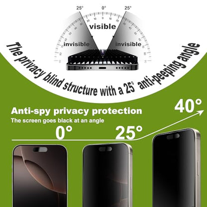 2 Pack Matte Privacy Screen Protector for iPhone 17/16 Pro 6.3",Anti-Glare Anti-Spy Scratch Resistant Tempered Glass Film,Smooth Responsive Touch Anti-Scratch Glass，Easy to Install - size: for iPhone 16 Pro / 17
