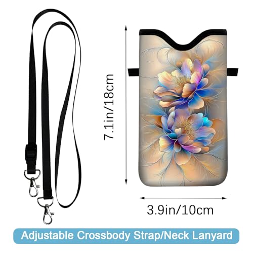 Neoprene Cell Phone Sleeve Pouch Case Bag with Crossbody Strap Neck Lanyard for Women 7.1 X 3.9 in BF Flowers - color: BF Flowers