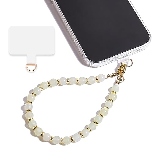 Marble Beaded Phone Wrist Strap,Detachable Phone Bracelet Strap with Tether Tab,Hands-Free Wristlet Strap (Beige) - color: Beige