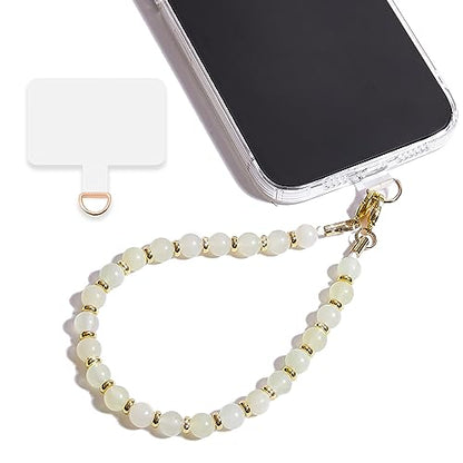 Marble Beaded Phone Wrist Strap,Detachable Phone Bracelet Strap with Tether Tab,Hands-Free Wristlet Strap (Beige) - color: Beige