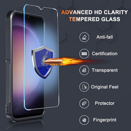 Case for Samsung Galaxy A15 5G, Full Body Heavy Duty Rugged Shockproof Protective Phone Cover with Lanyard Strap, Tempered Glass Screen Protector and Camera Lens Cover, Black Matte | Rugged Shockproof Protective Phone Case with Lanyard Strap,Tempered Glas