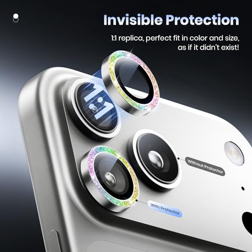 Hoerrye for iPhone 17 Pro Max/17 Pro Camera Lens Protector - Case Friendly - color: Bling Silver
