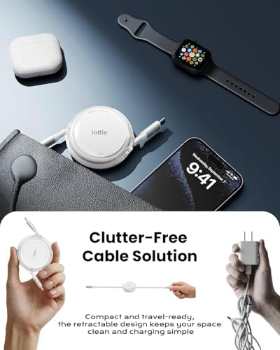 iOttie Basix 100W Retractable USB-C Cable, Fast Charging USB C-to-C Cable with 4 Adjustable Cable Lengths, USB C Cable for iPhone 17/17 Air/17 Pro/Pro Max, 16, 15 Series, Samsung S24/23+