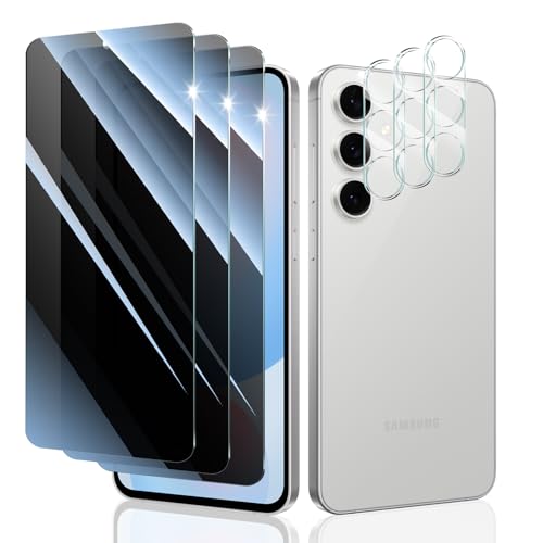 Privacy Screen & Camera Lens Protector for Samsung Galaxy S24 FE, Anti-Spy Tempered Glass, Dark Private Black Protection, 9H Hardness Anti-Scratch 2.5D Curved Edges Case-Friendly, 3 Pack Each - color: S24 FE Black
