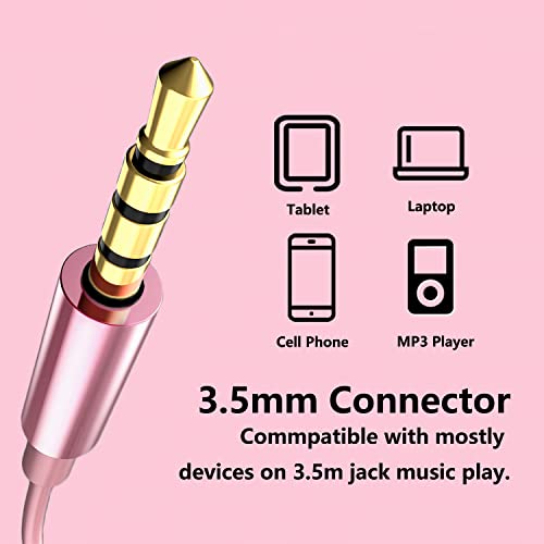 Rose Gold Earbuds, Girls Pink Earphones Wired with mic, Volume Control in Ear Headphones 3.5mm for Smartphones Mp3 Tablet Laptop