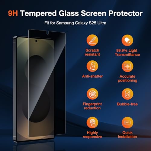 KUZOOM 2 Pack Privacy Screen Protector for Samsung Galaxy S25 Ultra - color: Galaxy S25 Ultra Black