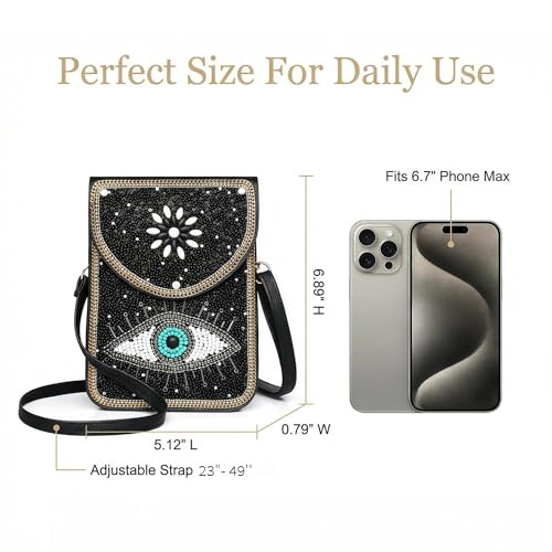 Small Crossbody Bags for Women, Cell Phone Shoulder Bag Boho Wallet Purse - color: Black Eye