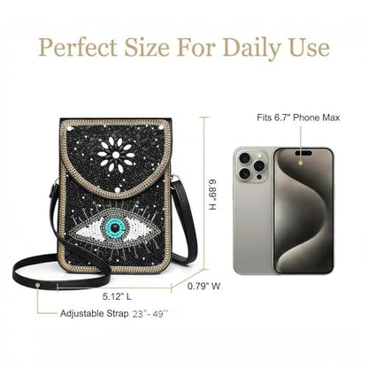 Small Crossbody Bags for Women, Cell Phone Shoulder Bag Boho Wallet Purse - color: Black Eye