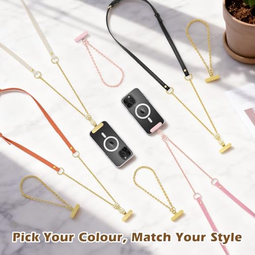 MoKo Universal Phone Crossbody Lanyard Phone Chain, Anti-Theft Adjustable Cellphone Cross Body Neck Strap & iPhone Wrist Strap with 2×Metal Tether Tabs for iPhone 17, Most Smartphones, White & Gold - color: White & Gold