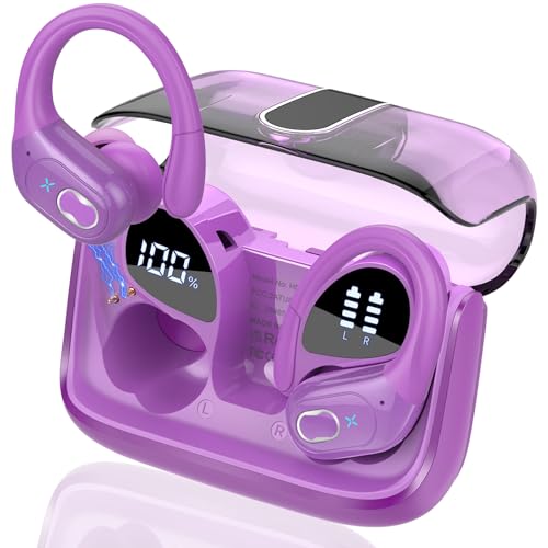 Wireless Earbuds 75H Bluetooth 5.4 Sport Headphones with Earhooks, Purple - color: Purple