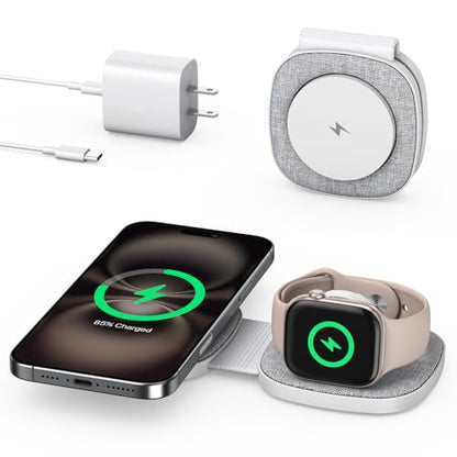 2-in-1 Foldable Charger Compatible with MagSafe iPhone, Watch & AirPods - color: Grey