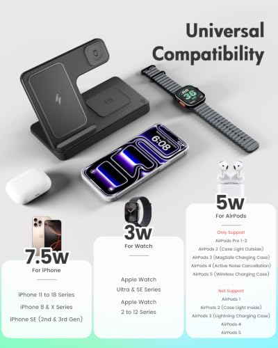 GETPALS Wireless Charger iPhone Charging Station for Apple Multiple Devices - color: Black