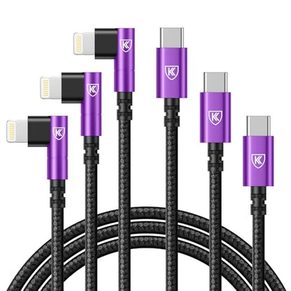 90 Degree USB C to Lightning 10FT, iPhone Charger Cables 3Pack-Purple - color: Purple, size: 10FT, style: USB C to Lightning