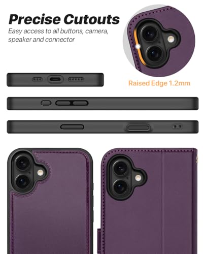 OCASE for iPhone 17 Detachable Wallet Case with Card Holder, 2 in 1 PU Leather Flip Folio with RFID Blocking Stand Wrist Strap Shockproof Phone Cover 6.3 Inch 2025, Dark Purple - color: Dark Purple, size: iPhone 17