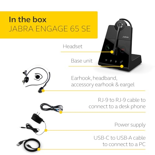 Jabra Engage 65 SE (Second Edition) Wireless Headset, Convertible – Telephone Headset with Industry-Leading Wireless Performance, Advanced Noise-Cancelling Microphone, All Day Battery Life - Black - style: Convertible