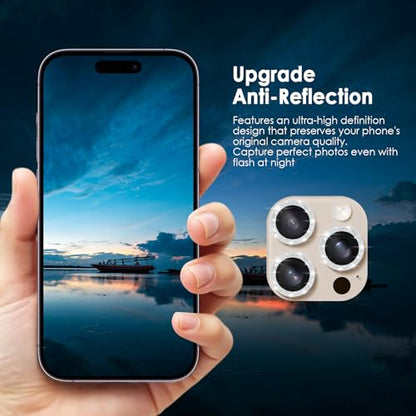 TENOC Camera Lens Protector for iPhone 16 Pro & 16 Pro Max, Silver Glitter - size: iPhone 16 Pro/16 Pro Max
