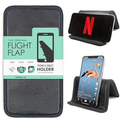 Flight Flap Airplane Phone Holder - Foldable Phone Stand for Plane Travel - color: Vegan Leather, size: Large